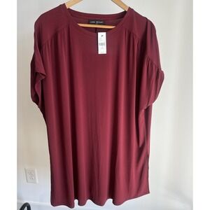 NEW Lane Bryant Top sz 18/20 Holiday Burgundy Short Sleeve Shirred Tunic Shirt